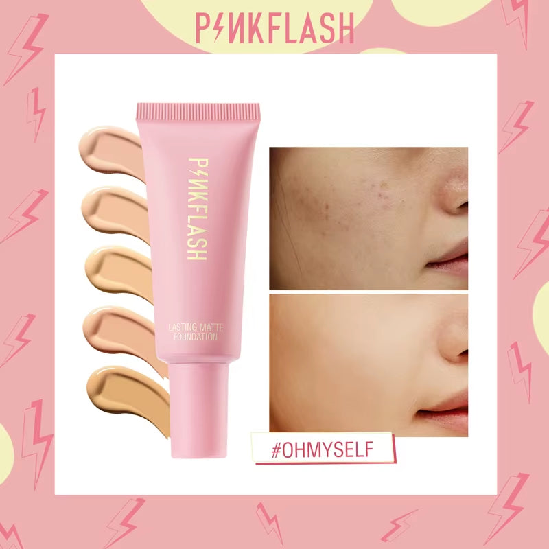 PINKFLASH Makeup Foundation Full Concealer Smooth Oil Control Matte Base Cosmetics Natural Make up Look Face Foundation