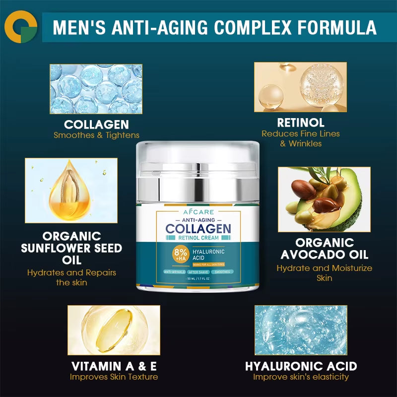50ML Retinol Collagen Moisturizer Cream anti Aging Face Cream Wrinkle Remover Hyaluronic Acid Creams Brighten Smoothing Skincare