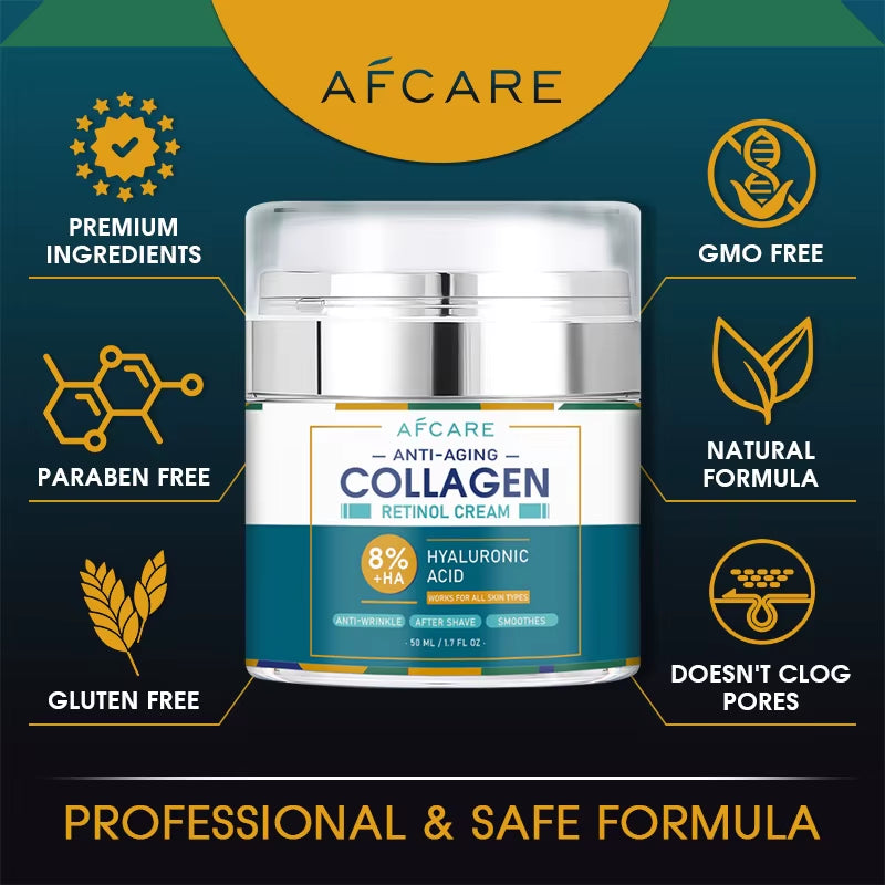 50ML Retinol Collagen Moisturizer Cream anti Aging Face Cream Wrinkle Remover Hyaluronic Acid Creams Brighten Smoothing Skincare